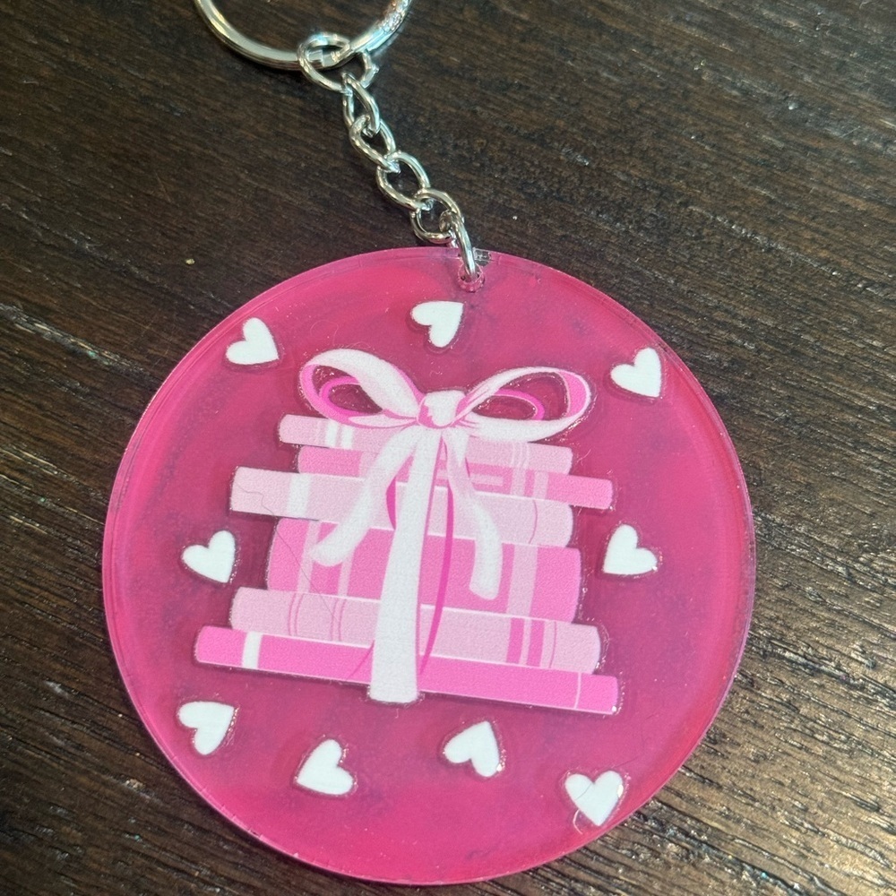 Pink Heart Keychain with Bow Design